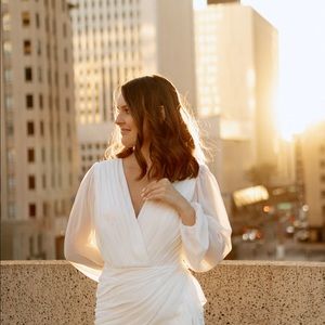 White Showpo Can I Be Your Honeu Plunge Balloon Dress